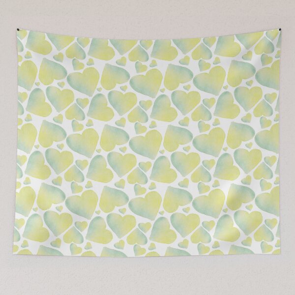 Item preview,  Yellow and green hearts on white backdrop.  Watercolor pattern with hearts. Bright hand-drawn romantic pri designed and sold by Canatic.