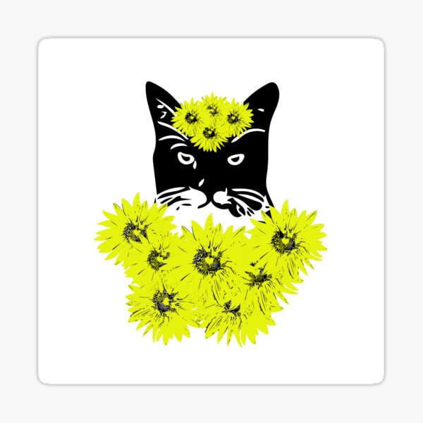 Black cat with flower Sticker
