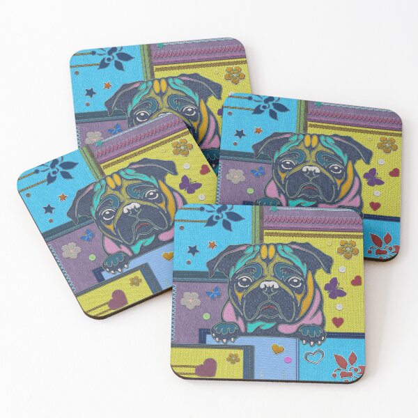 Item preview, Cute Pug Dog fabric Scrapbook style   designed and sold by k9printart.
