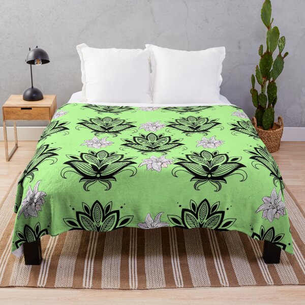 Item preview, Black and White Floral Design on Lime Green Background - Small Pattern designed and sold by mariagram17.