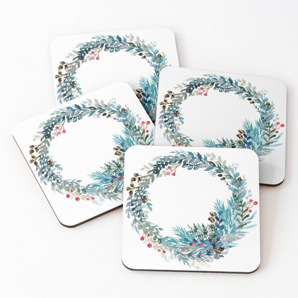Item preview, Winter Wreath - Watercolor Leaves and Twigs Cool Colors designed and sold by AlicjaCurioseur.