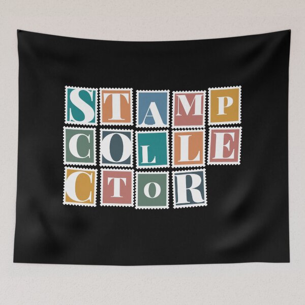 Item preview, Stamp Collector text with colorful stamps designed and sold by ClickForMore.