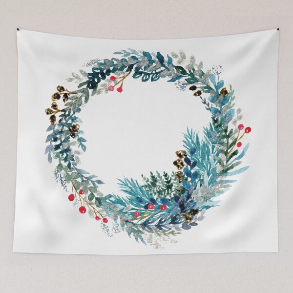 Item preview, Winter Wreath - Watercolor Leaves and Twigs Cool Colors designed and sold by AlicjaCurioseur.
