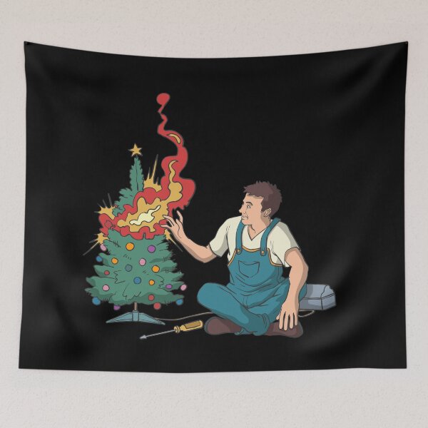 Item preview, Electrician lighting up a christmas tree designed and sold by Monkey Ful.