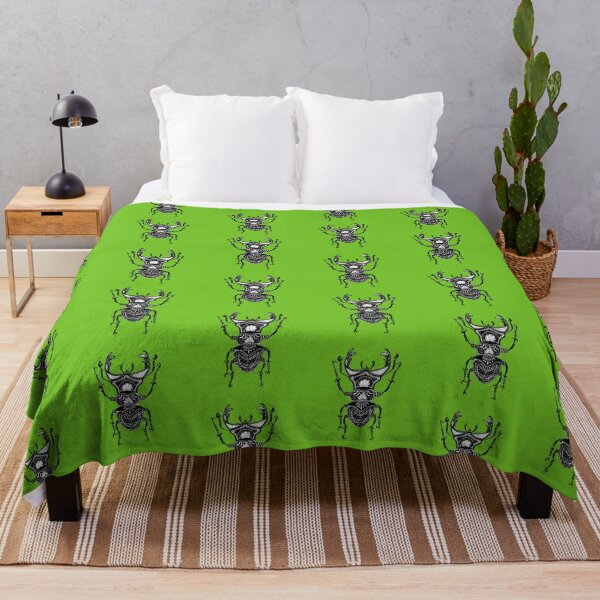 Green Stag Beetle Throw Blanket