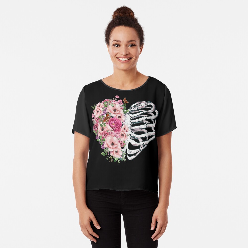 Pins & Bones Women's Skeleton Rib Cage Beautiful Flowered Corset, Black  Cotton T-Shirt in Red, Blue, Pink or Purple (Medium, Blue) : :  Clothing, Shoes & Accessories