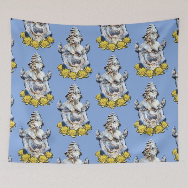 Item preview, Shri Ganesha The Lord of Success Yellow Lotus Light Blue designed and sold by SpiritGifts.