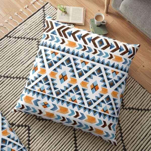 Blue and Orange Aztec Merchandise Floor Pillow