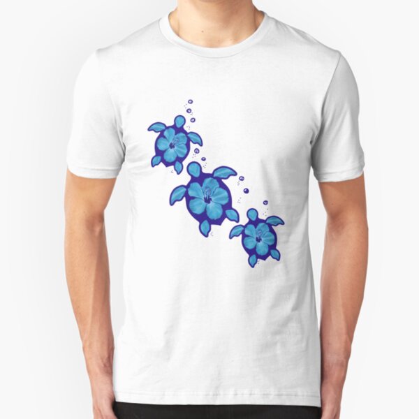 Blue Honu Hibiscus Turtles Slim Fit T-Shirt