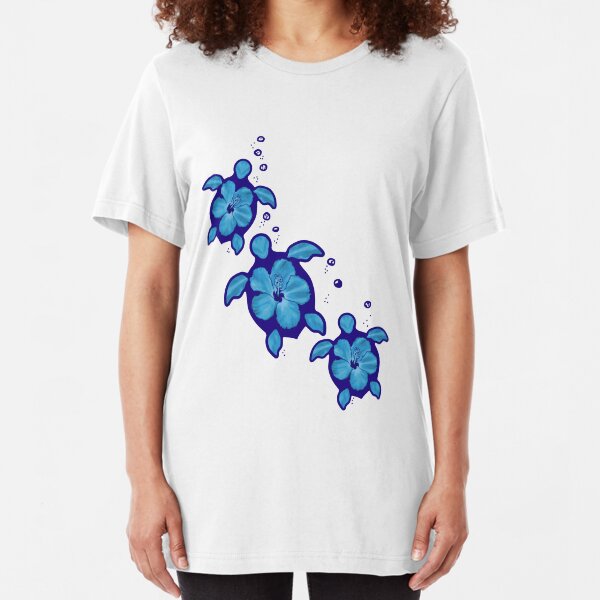 Blue Honu Hibiscus Turtles Slim Fit T-Shirt