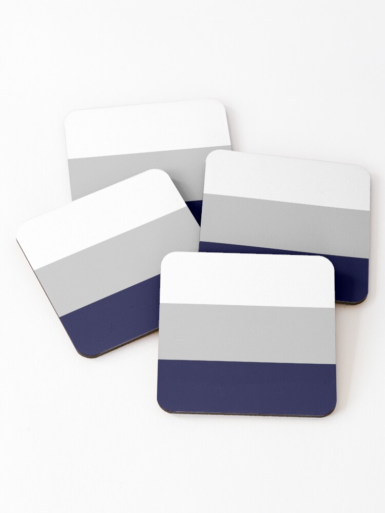 Three Color Stripes Navy Blue Silver Gray And White Coasters (Set of 4)  for Sale by rewstudio