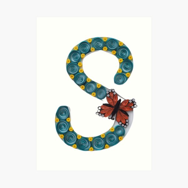 Paper Quilling S Monogram With Butterfly Art Print