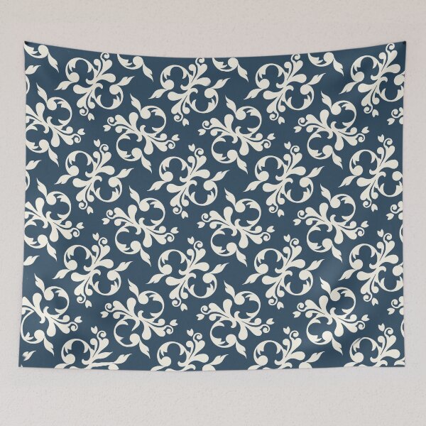 Item preview, Navy and white fleur de lise vintage style  pattern designed and sold by Diane Hunter Art.