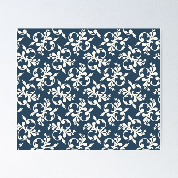 Item preview, Navy and white fleur de lise vintage style  pattern designed and sold by Diane Hunter Art.