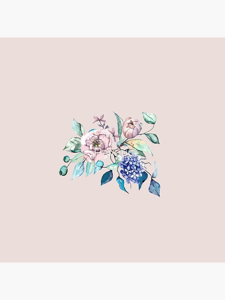 Lámina rígida «Ramo de flores de acuarela: flores de color azul lila, hojas  verdes» de Pavnud | Redbubble