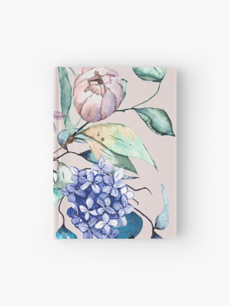 Cuaderno de tapa dura «Ramo de flores de acuarela: flores de color azul lila,  hojas verdes» de Pavnud | Redbubble