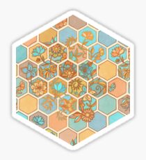 Goldene Waben-Verwicklung - Hexagon Gekritzel in Pfirsich, Blau, Minze und Creme Sticker