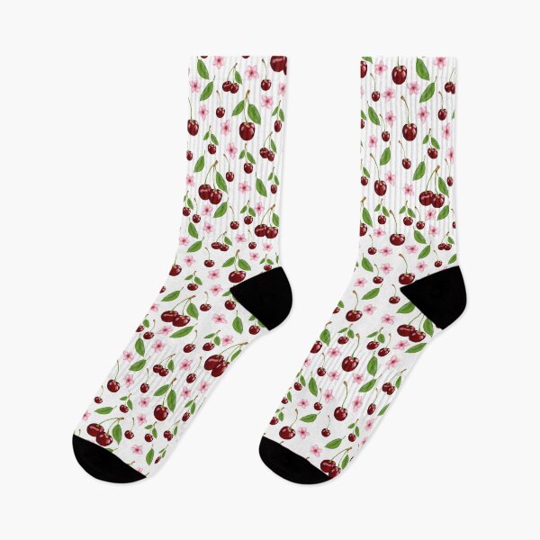 Item preview,  Cherries and flowers seamless pattern design designed and sold by PurrfectCorner.