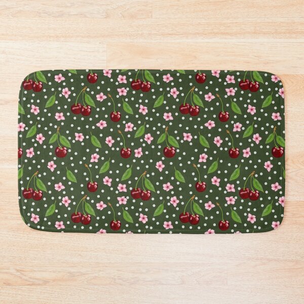 Item preview,  Cherries and flowers seamless pattern dark background designed and sold by PurrfectCorner.