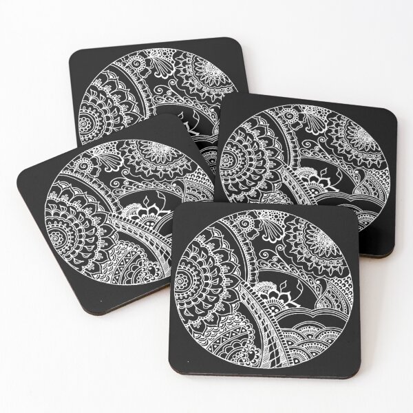 Item preview, Circle Mehndi Design White on Black Background designed and sold by Mimsartprojects.