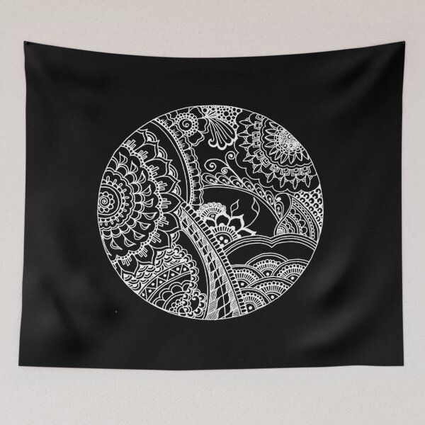 Item preview, Circle Mehndi Design White on Black Background designed and sold by Mimsartprojects.