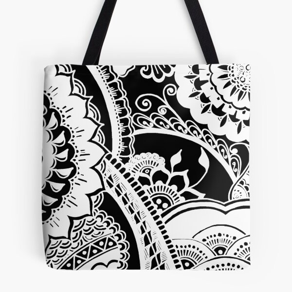Item preview,  Circle Mehndi Design White on Black Background designed and sold by Mimsartprojects.