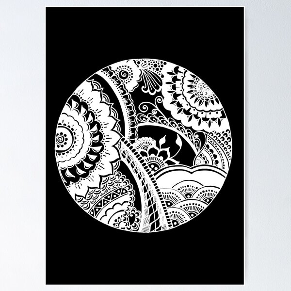 Item preview,  Circle Mehndi Design White on Black Background designed and sold by Mimsartprojects.