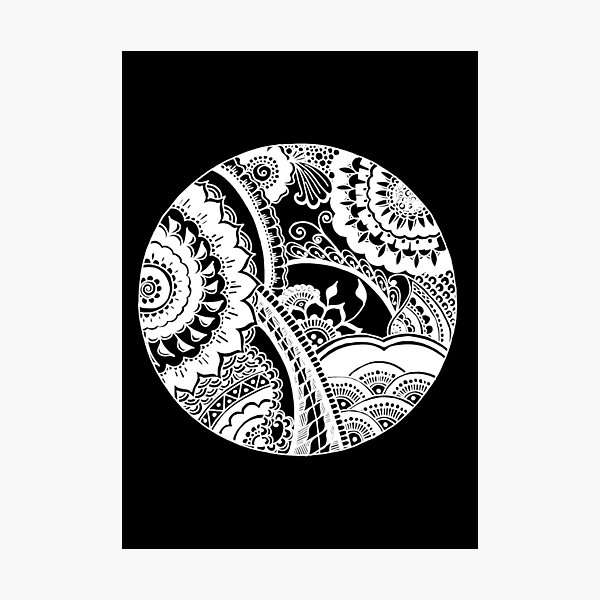 Item preview,  Circle Mehndi Design White on Black Background designed and sold by Mimsartprojects.