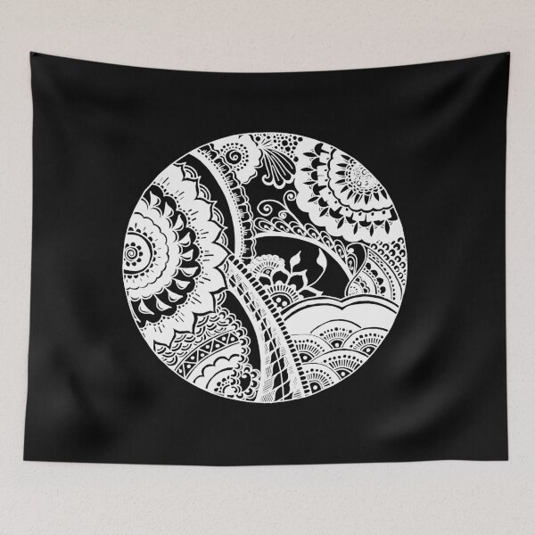 Item preview,  Circle Mehndi Design White on Black Background designed and sold by Mimsartprojects.
