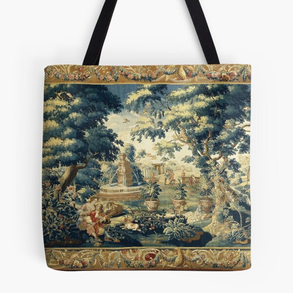 Item preview, PARK SCENE WITH TREES,SITTING COUPLE AND HUNTERS IN WOODLAND LANDSCAPE Antique Flemish Tapestry designed and sold by BulganLumini.