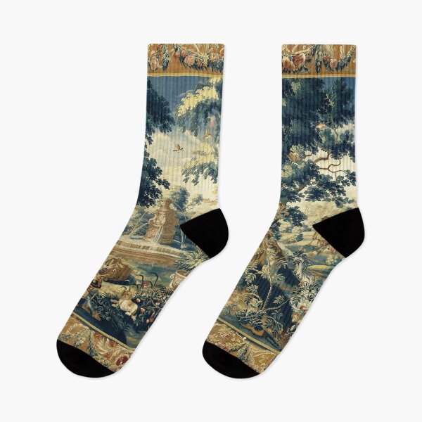 Item preview, PARK SCENE WITH TREES,SITTING COUPLE AND HUNTERS IN WOODLAND LANDSCAPE Antique Flemish Tapestry designed and sold by BulganLumini.