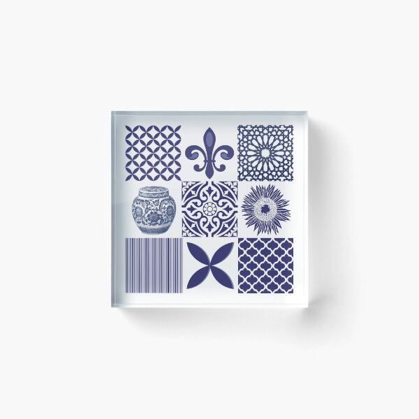 Item preview, Hamptons Navy Blue White Patchwork Tiles Pattern designed and sold by HotHibiscus.