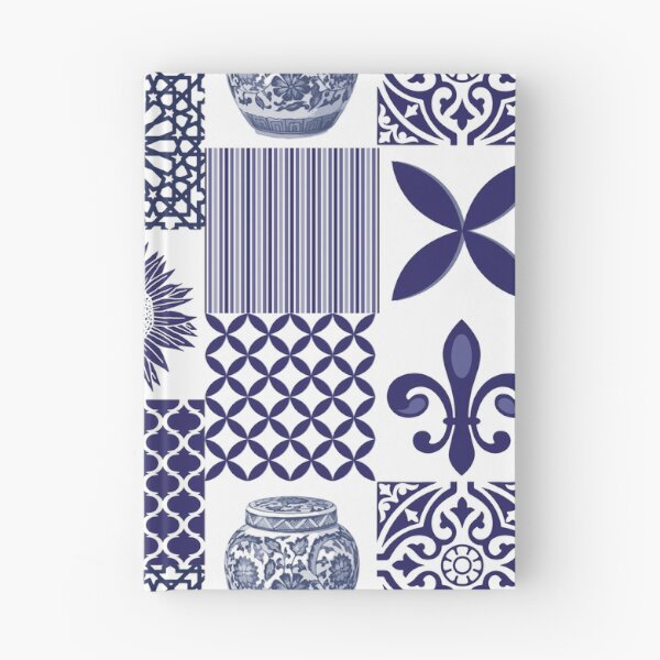 Item preview, Hamptons Navy Blue White Patchwork Tiles Pattern designed and sold by HotHibiscus.