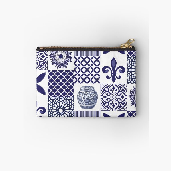 Item preview, Hamptons Navy Blue White Patchwork Tiles Pattern designed and sold by HotHibiscus.