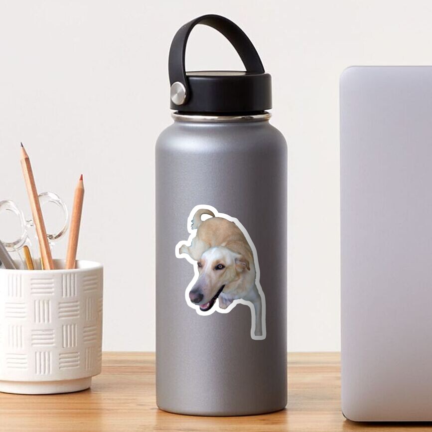 Yellow dog with lilac background Sticker