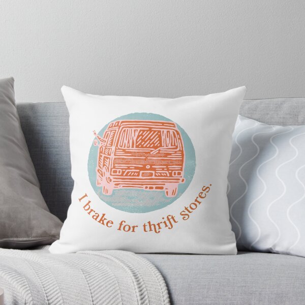 Item preview,  "I brake for thrift stores" pink & blue designed and sold by Cut to the Feeling.