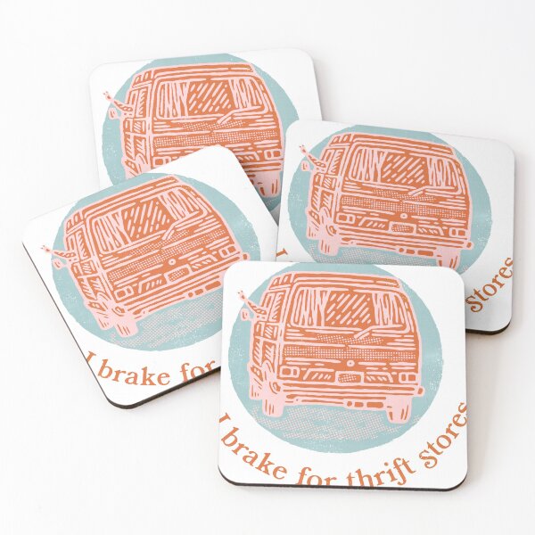 Item preview,  "I brake for thrift stores" pink & blue designed and sold by Cut to the Feeling.