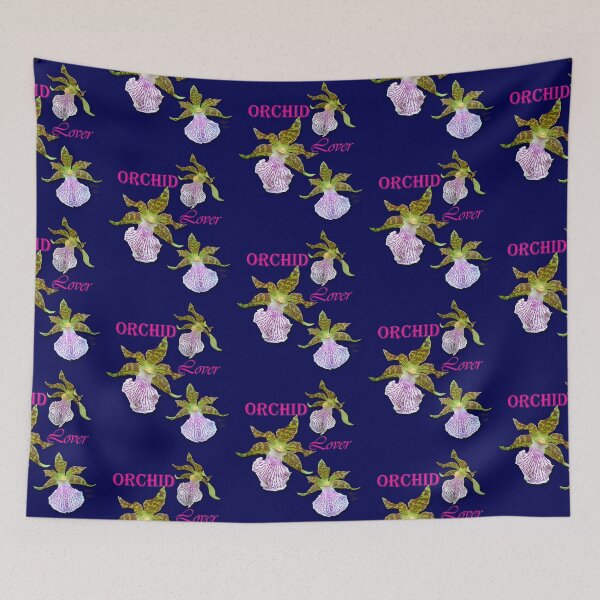 Item preview, Orchid Lover Green Purple Tiger Orchids Blue Background designed and sold by SpiritGifts.