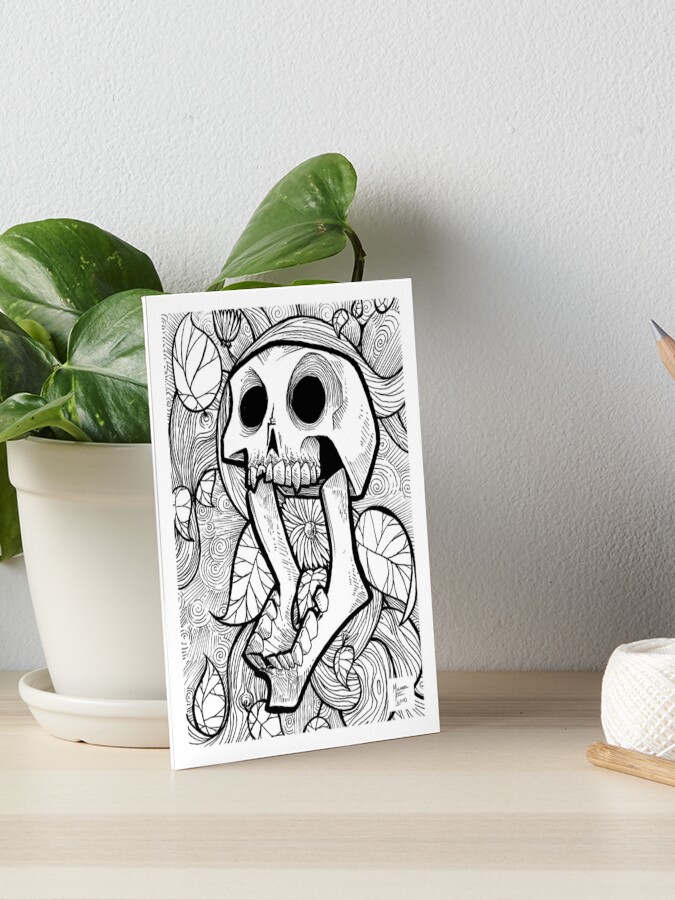 Thumbnail 1 of 2, Art Board Print, Skull, Flower, and Vines designed and sold by likemoyd.