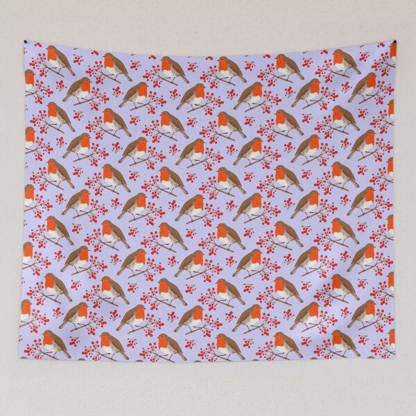 Item preview, European Robin Bird Pattern - Blue designed and sold by Kraina.