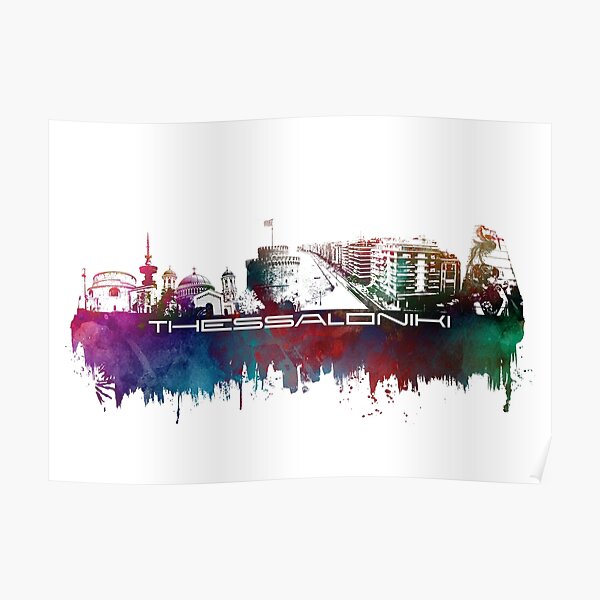 Thessaloniki skyline city blue Poster