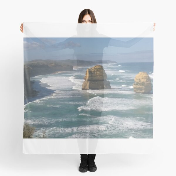Sunlit Twelve Apostles in wild weather Scarf