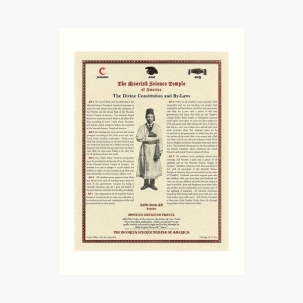 Divine Constitution & By-Laws Moorish Science Temple 1928 Calligrapher Pulp Art Print