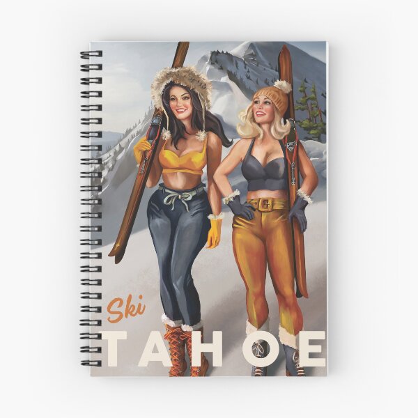 Item preview, "Ski Lake Tahoe, California" Cute, Retro Pinup Girls Skiing designed and sold by The Whiskey Ginger Design Shop.
