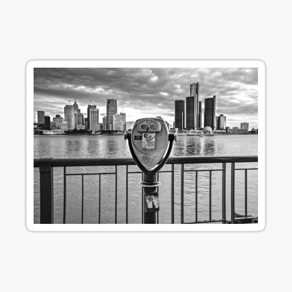 Detroit Skyline from Windsor, Ontario, Canada - BW Sticker