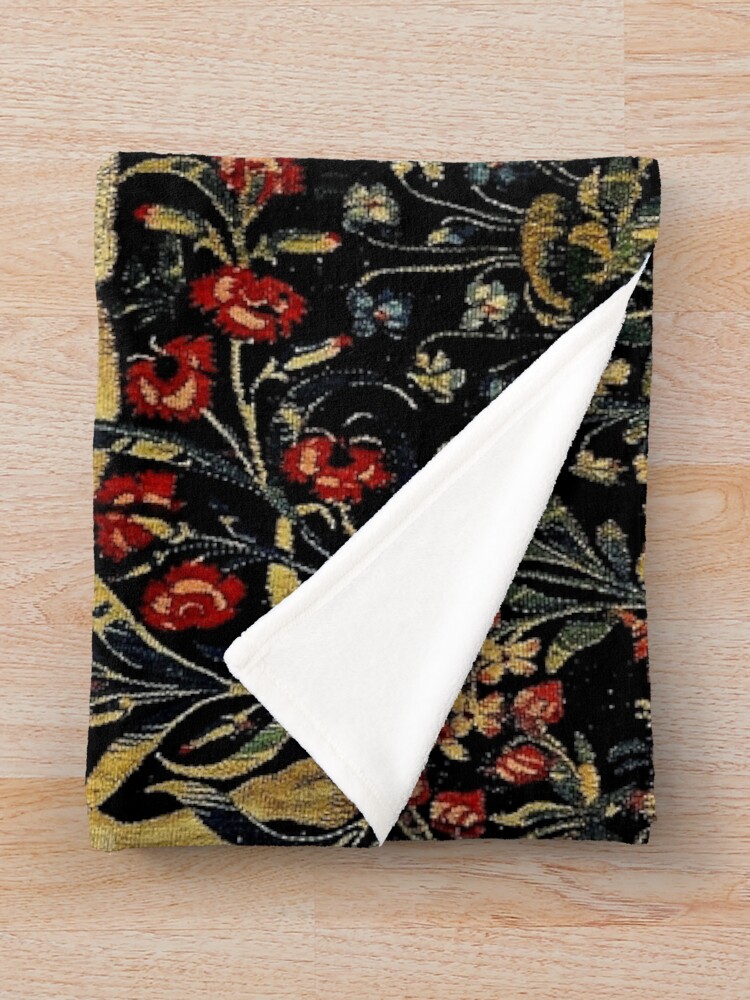 Alternate view of Medieval Unicorn Midnight Floral Tapestry Throw Blanket