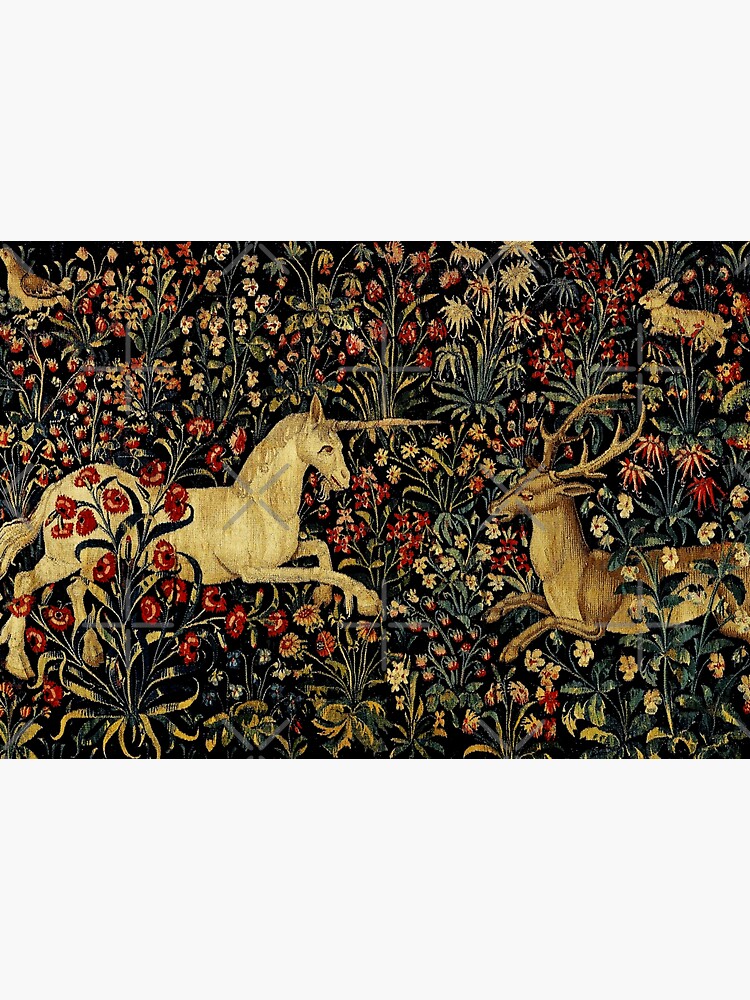 Medieval Unicorn Midnight Floral Tapestry by epitomegirl