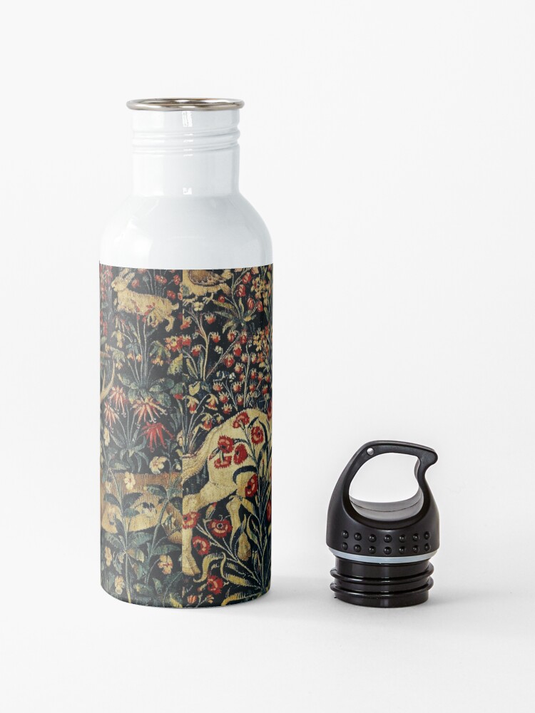 Alternate view of Medieval Unicorn Midnight Floral Tapestry Water Bottle