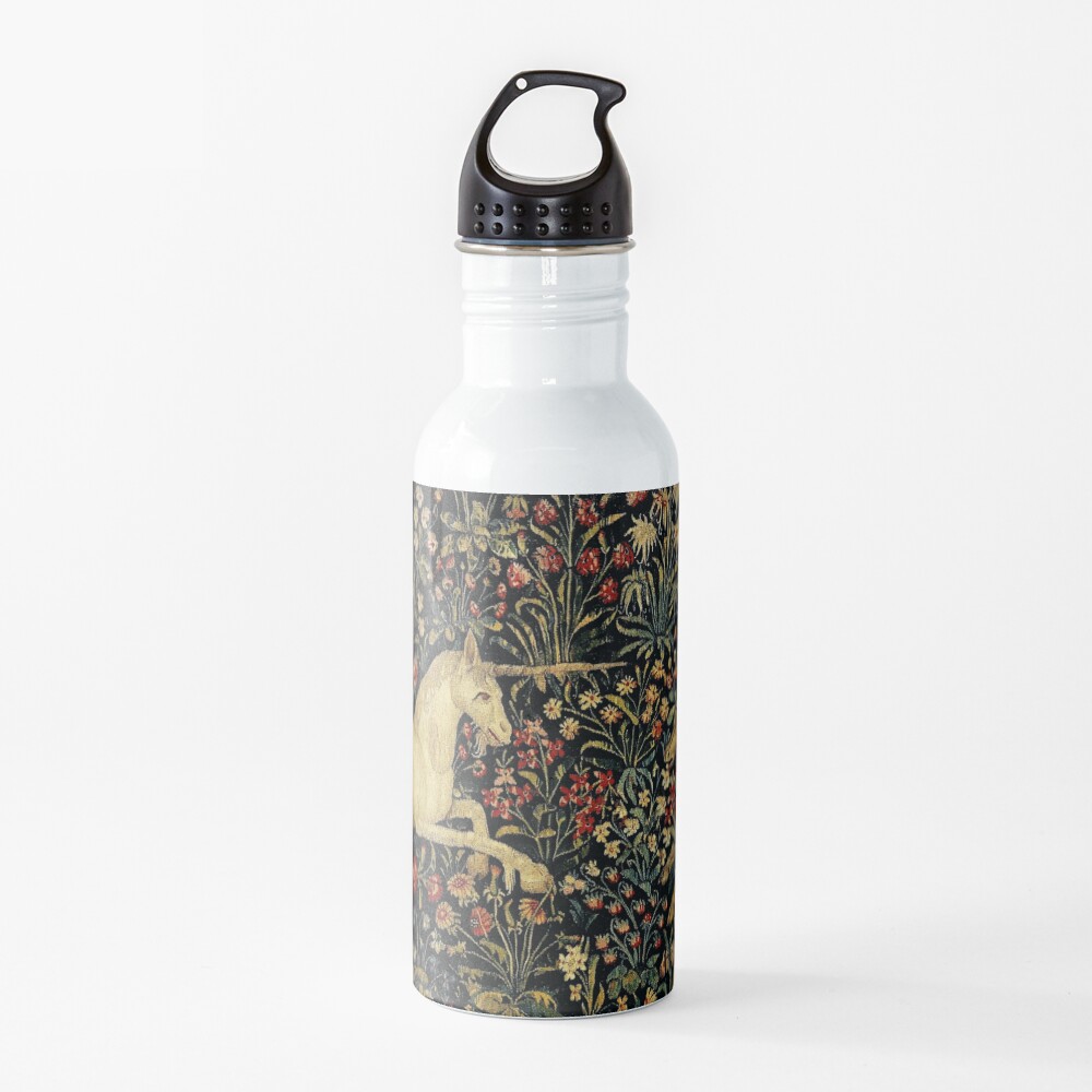 Medieval Unicorn Midnight Floral Tapestry Water Bottle