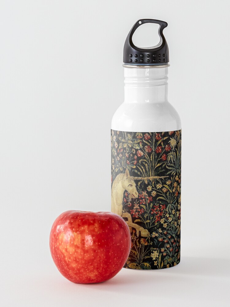 Alternate view of Medieval Unicorn Midnight Floral Tapestry Water Bottle